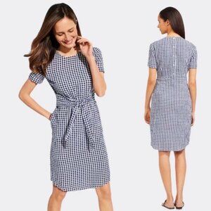 J. McLaughlin Sadie Dress Linen Navy Blue White Size 0